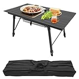 RUETERY Campingtisch Klappbar, Klapptisch mit Aufbewahrungstasche und Mesh-Tasche, Höhenverstellbarer Multifunktionstisch, Tragbarer Picknicktisch für Camping, Angeln, Picknicks, 90 x 51cm