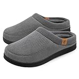 VeraCosy Herren Cord Mokassin Hausschuhe Memory Foam Winter Pantoffeln Cooles Grau, 42-43 EU