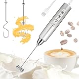 Milchaufschäumer Stabaufschäumer Wiederaufladbarer Kaffee-Aufschäumer Handheld mit 3 Edelstahl-Schneebesen 3 Geschwindigkeiten einstellbar, elektrischer Schneebesen Getränkemixer, Mixer für Kaffee,