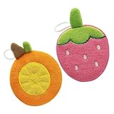 VALICLUD 2 Stück Badeschwamm in Erdbeer Orangendesign Weicher Hautfreundlicher aus Baumwolle Sanftes Peeling und Massage für Kleinkinder für Empfindliche Babyhaut