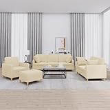 HETFTJN 4-TLG. Sofagarnitur Creme mit Hocker Schlafsofa Optik 60x50x41 cm Sessel 2-Sitzer Sofa 3-Sitzer Sofa Ecksofa Modernes Design Robust & Bequem für Living Room Bedroom