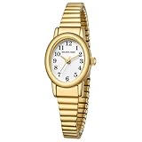 GOLDEN HOUR Kleine Armbanduhr Damen Analog Quarz Leicht Ablesbare Uhr Damen mit Edelstahl-Dehnarmband, Rundes Gehäuse, 12 Stunden Digitale wasserdichte Armbanduhr für Frauen Mädchen