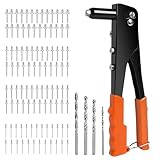 Lolileo Nietenzange Set,Popnietenzange Set,Blindnietenzange Mit 100-Tlg Blindnieten Und 4-Tlg Hss-Bohrer,Professionelles Nietwerkzeug für Automobil,Eisenbahn,Möbel,Instrument, Blindnietzange
