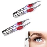 Professionelle beleuchtete Pinzette mit LED-Licht, Augenbrauen Pinzette aus Edelstahl, 2 Stück