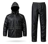 Auto Accessori Lupex Motorradanzug, wasserdicht, regendicht, winddicht, schwarz, mit Tasche, komplett mit Jacke und Regenhose mit versenkbarer Kapuze, PVC, Unisex Herren Damen, Schwarz , 4XL