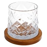 OFFSCH 1 Set Rotierendes Whiskeyglas Mit Holzuntersetzer Transparenter Tumbler Becher Für Whisky Bar Und KTV 280ml Rotations Design Für Kreatives Trinken
