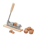 Relaxdays, Silber/Natur Retro Nussknacker Holz, Nutcracker, größenverstellbar, kraftsparend Nüsse öffnen, Hebel, Metall, Standard