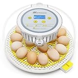 Sailnovo 18 Eier Brutautomat Vollautomatisch- Display ℉, Schlüpftage, Feuchtigkeitsstufe, Automatisches Drehen & Stoppen, Eierkerze - 360° Ansicht Geflügel Brutkasten zum Schlüpfen（Gelb）