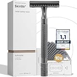 NEU: SkinVe® Premium Rasierhobel Anthracite Edition inkl. 10 Rasierklingen I Zero Waste Nassrasierer für Damen und Herren I Sicherheitsrasierer mit 2-seitigem Klingenkopf I Plastikfrei