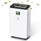 Luftentfeuchter 12L/Tag mit Digitaler Feuchtigkeitsanzeige, Automatische Entfeuchtung, 24H-Timer, Kontinuierliche Entwässerung, 2,5L Wassertank, Abflussschlauch, Ideal für Keller, Gegen Feuchtigkeit