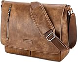 VX VONXURY Umhängetasche Herren und Damen, Vegan Leder 14 Zoll Laptoptasche Messenger Bag Arbeitstasche für Arbeit Schule(Braun)