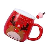 Cabilock 2 Stk Weihnachtsbecher aus Keramik the office mug kaffeekännchen glühweingläser the safe cup weinachtsbecher Kessel Wasser Opa Frühstückstasse Milchbecher mit Deckellöffel rot