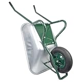 Matrix Schubkarre Profi 100l Liter 250 kg mit zusätzlichem Bodenblech Luftrad Schubkarren groß Garten Scheibtruhe Bauschubkarre | Mulde verzinkt | Metall Felge mit Kugellager | Farbe grün