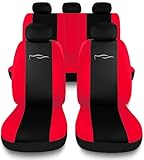Susy Shop Autositzbezüge, universal, mit Rücksitzlehne mit 2 Reißverschlüssen, kompatibel mit Airbag (Schwarz/Rot)