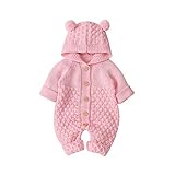 VICROAD Baby Strampler Gestrickter Overall Babykleidung Kapuze mit Süßen Ohren für Jungen Mädchen Neugeborene