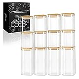 LIBWYS 12er Set Vorratsgläser mit Bambusdeckel Eckig Vorratsdose Glas - in 2 Größen : 1000ml; 600ml