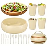 Camping Geschirr Set, Unzerbrechliches Picknickgeschirr Tafelservice für 4 Personen, Küche Leicht Plastikgeschirr mit Tellerset, Schüssel, Becher, Besteck Set