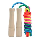 Sprungseil Kinder Verstellbare, Kinder Springseil mit Holzgriff, Hüpfseil Seilspringen Kinder Baumwolle, Kids Skipping Rope Geschenke für Jungen und Mädchen 4 5 6 7 8 9 10 jahre