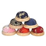 6 x Nähnadelkissen, Holzsockelkissen, tragbare Nadelkissen, runder Nähnadelhalter, Nähzubehör