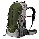 Loowoko Wanderrucksack 50L mit Regenschutz, Camping Rucksack Trekking Tasche für Outdoor, Männer & Frauen (Grün)