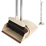 BoxedHome Haushaltsbesen und Kehrschaufel-Set mit langem Griff, Besenreinigung für Büro, Zuhause, Küche, Bodengebrauch, aufrechter stehender Besen und Kehrschaufel-Set für Zuhause (Khaki)