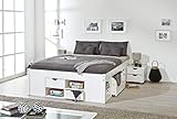 Inter Link - Funktionsbett - Bett mit Schubladen - Doppelbett 140 x 200 cm - 2 Große und 4 kleine Schubladen - Nachtkommode - Kiefer massivholz - Inkl Lattenrost - Weiß lackiert - Till