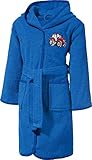 Erwin Müller Kinder-Bademantel mit Kapuze Frottier blau Größe 98/104 - saugstark, langlebig, mit Taschen und Bindegürtel, Stickerei Traktor