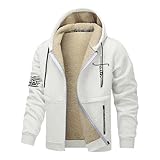 SRZYMJ Weiß Winterjacke Herren Wildlederjacke Warm Gefüttert Wintermantel Winter Jeansjacke mit Taschen Lässige Reißverschluss Kunstlederjacke Gothic Mantel Herren Übergangsjacke Steppjacke M