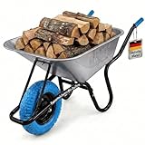 TIREX by xonic® Schubkarre mit Stahlfelge – Verzinkte Wanne bis 250kg/ 100l - Robuste Ausführung für Garten und Blau – Schieb-Karre mit PU Vollgummi-Rad - Blau- Silber