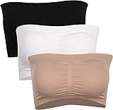 NEUYILIT Trägerlose BHs für Frauen, Bandeau-BH, gepolstert, Schlauch-Top, Stretch, weicher Bralette für Freizeit, Schwarz&Weiß&Nude, X-Large