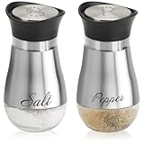 com-four® 2-teiliges Salz- und Pfefferstreuer-Set aus Edelstahl und Glas - Gewürzbehälter mit Aufschrift - Schüttler für Gewürze in Küche und Gastronomie - Würzspender (2-teiliges Set - silberfarben)