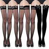 MIVAIUN 4 Paar Silk Thigh Strumpf für Damen, Satin Schleife Top Strumpf, Oberschenkelhohe Kniestrümpfe, Damen Oberschenkel Hohe Strümpfe Spitzen Seiden, Schwarz, Einheitsgröße (4 Paar)