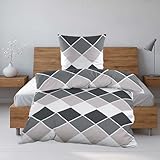 Casa Colori Biber Bettwäsche 135x200 cm | 2tlg. | 100% Baumwolle | Anthrazit Grau Rautenmuster