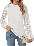 Bluse Damen Elegant Trachtenblusen Spitzenbluse Damen Langarmshirt Festliche Blusen Spitzen Oberteile Damenblusen Langarm Tuniken Damen T Shirt Longbluse Blusenshirt (Weiß,S)