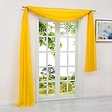 HeichkelL 1 Stück Querbehang Transparente Freihanddeko aus Voile Querbehang Gardine Einfarbig Dekoschals Vorhang für Wohnzimmer 145x500cm Gelb