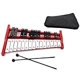 25 Noten Glockenspiel Xylophon, Glockenspiel für Kinder Glockenspiel mit Metalltasten & Holzsockel Handpercussion mit 2 Schlägeln tragbar Tragetasche Schlaginstrument für Performance Musikkonzert