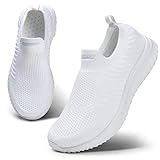 HKR Damen Slip On Turnschuhe Mesh Laufschuhe Atmungsaktiv Sportschuhe Wanderschuhe Leichte Bequeme Schuhe Weiß 38 EU