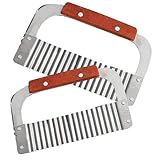 Pommesschneider aus Edelstahl, Pommesschneider für Kartoffeln, Pommesschneider, robust, gewellt, Küchenschneider mit Holzgriff, Kartoffelschneider