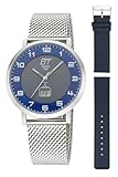 ETT Eco Tech Time Funk Solar Herren Uhr Analog mit digitalem Datum mit Edelstahl,Leder Armband EGS-11621-32MS
