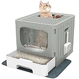 YITAHOME Katzenklo mit Deckel, große geschlossene Katzentoilette, haubenartiges geruchloses Spritzschutz-Katzenklo mit Schubladen-Abfallwanne, Streuschaufel, Faltbare Katzentoilette mit Haube (Grau)