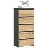MILORD Kommode CL5 40 cm 5 Schubladen Schrank für das Wohnzimmer, Schlafzimmer, Kinderzimmer, B40 x H92 x T35 cm, Gewicht 21,9 kg (Graphitgrau | Artisan Eiche)