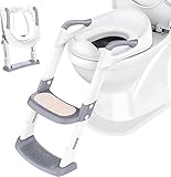 Töpfchen Toilettensitz Baby mit Treppe: Kinder WC Sitz Toilette Toilettentrainer für Kleinkinder Jungen und Mädchen - Höhenverstellbar und Klappbar Reise-Badezimmersitz mit Spritzschutz Griffe | Weiß