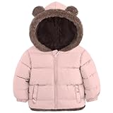 kids4ever Winterjacke Mädchen Warm Wintermantel Jacke für Babys Plüsch Bärenohren Winterjacke Reißverschluss Kapuzenjacke mit Taschen Rosa 4-5 Jahre