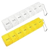 REEKNOKOL 2er Pillendose, Tragbarer Pillen-Organizer, 7-Tage-Tablettenbox mit Fächern für Medikamente, Nahrungsergänzungsmittel, Vitamine und Lebertran (Gelb und Weiß)
