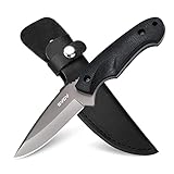 GVDV Feststehende Bushcraft Messer mit Scheide, 10CM Klinge Jagdmesser Gürtelmesser mit TPE-Griff, Survival Messer für Camping Wandern Angeln, Geschenk für Männer, Schwarz