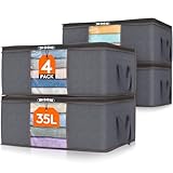 Lifewit 4 Stück 35L Aufbewahrungstasche, Unterbett Aufbewahrungsbox Kleideraufbewahrung, Faltbare Umzugskartons mit Klarem Fenster für Bettdecken Kleidung Decke T-Shirts Kleiderschrank, Grau