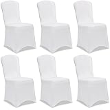 DETEX® Stuhlhussen 6er Set Weiß Hochzeit Stretch Dehnbar 30°C Waschbar Stuhlbezug Hussen für Stühle Bezug Überzug Cover Deko Hochlehner ohne Armlehne