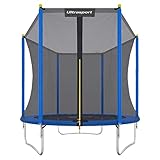 Ultrasport Uni-Jump Trampolin Outdoor Kinder Belastbar bis 100 KG I Komplettset mit Sicherheitsnetz, Randabdeckung & Montagesatz I Bodentrampolin Gartentrampolin, Trampolin 244 cm