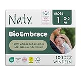 Naty BioEmbrace Neugeborenen Baby Windeln Größe 1 (2–5 kg) | 100% pflanzenbasierte Materialien auf der Haut | Atmungsaktive Weichheit, dermatologisch getestet, exzellente Saugkraft | 100 Stück