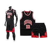Basketball Trikot Shirt und Shorts, Erwachsene Basketball Jersey, Basketball ärmellose Anzug, Basketball Sportbekleidung, T-Shirt Weste + Shorts, Jugendlich Sweatshirt（2XL,Schwarz）